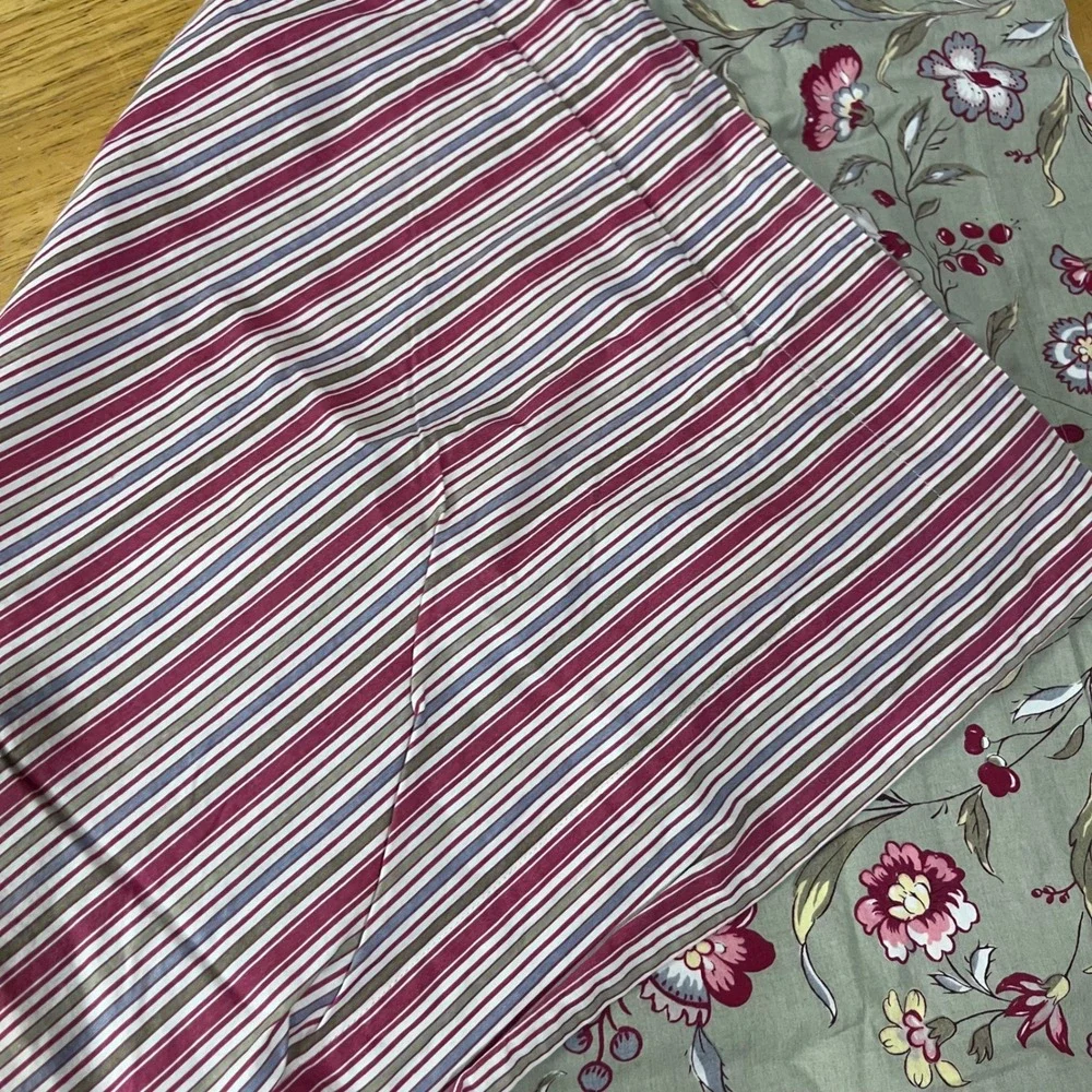 Pottery Barn Euro Sham Floral Striped Reversible Cotton Sage Burgundy Vtg Style